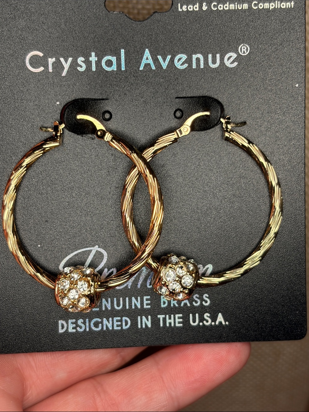 Gold-Tone Twisted Hoop Earrings with Pave Accent Beads